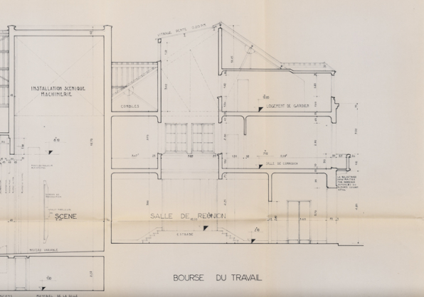 Théâtre municipal. Bourse du travail. Coupe CD-EF. [Détail : côté bourse du travail]. 10 mars 1975. © Région Bourgogne-Franche-Comté, Inventaire du patrimoine