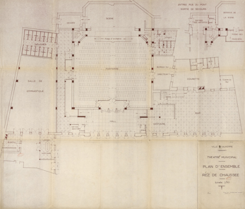 Ville d’Auxerre. Théâtre municipal [plans]. Rez de chaussée. S.d. [1952 ?]. © Région Bourgogne-Franche-Comté, Inventaire du patrimoine