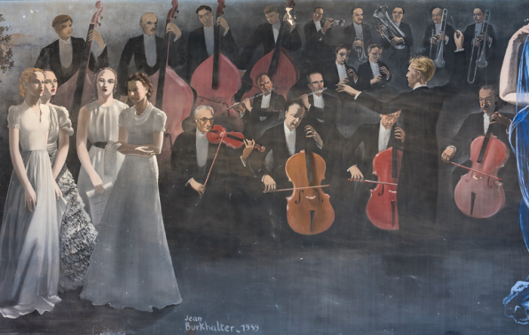 Peinture côté jardin : orchestre et chanteuses. © Région Bourgogne-Franche-Comté, Inventaire du patrimoine