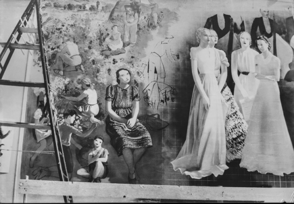 [Détail de la peinture côté jardin, montrant le carroyage]. S.d. [1939]. © Région Bourgogne-Franche-Comté, Inventaire du patrimoine