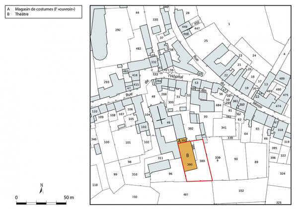 Plan-masse et de situation. Source : Direction générale des Finances Publiques - Cadastre ; mise à jour 2023, section AD, 1/1 000. © Région Bourgogne-Franche-Comté, Inventaire du patrimoine