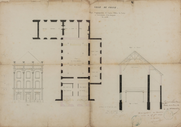 Ville de Cosne. Projet d’appropriation de l’ancien palais de justice et reconstruction de la charpente du comble. 15 novembre 1860. © Région Bourgogne-Franche-Comté, Inventaire du patrimoine Ville de Cosne. Projet d’appropriation de l’ancien palais de justice et reconstruction de la charpente du comble. 15 novembre 1860. © Région Bourgogne-Franche-Comté, Inventaire du patrimoine