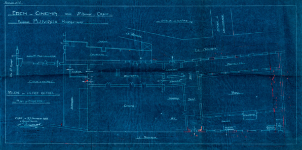 Eden-Cinéma rue St Agnan Cosne. Monsieur Pluviaux propriétaire. Relevé de l’état actuel. Plan d’ensemble. 1922. © Région Bourgogne-Franche-Comté, Inventaire du patrimoine Eden-Cinéma rue St Agnan Cosne. Monsieur Pluviaux propriétaire. Relevé de l’état actuel. Plan d’ensemble. 1922. © Région Bourgogne-Franche-Comté, Inventaire du patrimoine