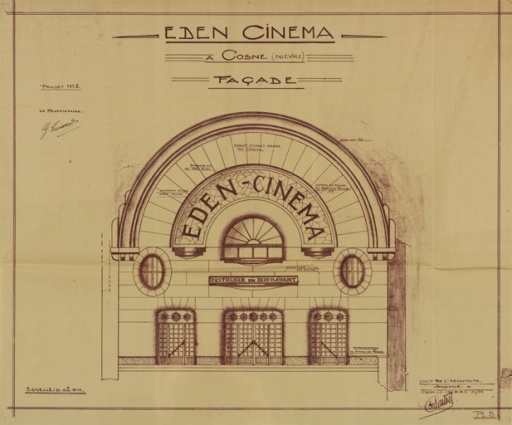 Eden-Cinéma. Façade. 1934. © Région Bourgogne-Franche-Comté, Inventaire du patrimoine Eden-Cinéma. Façade. 1934. © Région Bourgogne-Franche-Comté, Inventaire du patrimoine