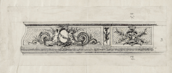 [Projet de décor pour la salle, par Flandrin]. B [devant de balcon des premières galeries]. S.d. [17 juin 1898]. © Région Bourgogne-Franche-Comté, Inventaire du patrimoine