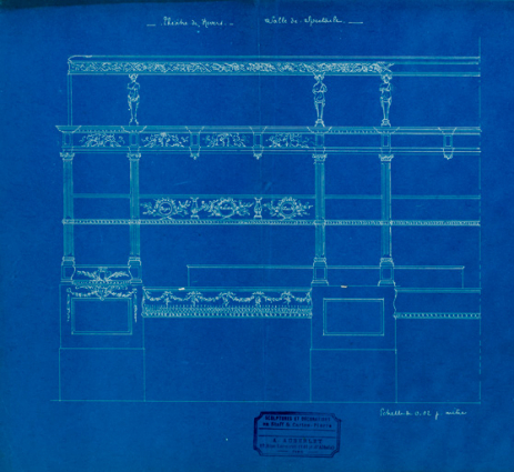 Théâtre de Nevers. Salle de spectacle [projet de décor, par Auberlet : élévation de la salle côté cour]. S.d. [1898]. © Région Bourgogne-Franche-Comté, Inventaire du patrimoine