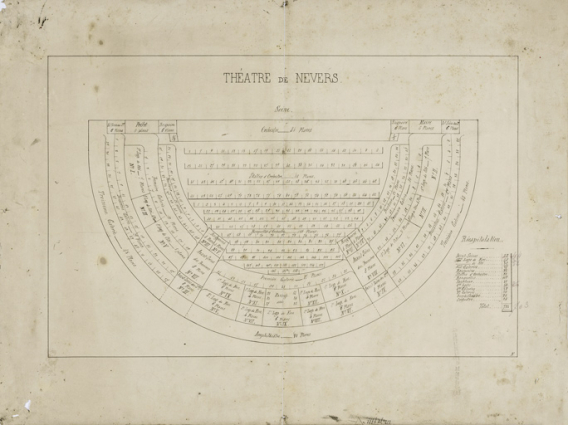 Théâtre de Nevers [plan de location des places]. S.d. [4e quart 19e siècle]. © Région Bourgogne-Franche-Comté, Inventaire du patrimoine