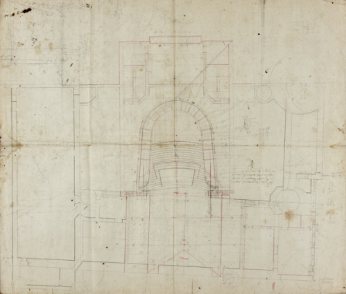 [Projet de salle de spectacle : plans et coupe]. N° 3 Plan des premières loges et des parties lattérales pour le logement des acteurs et pour le magasin des décorations. S.d. [1809 ?]. © Région Bourgogne-Franche-Comté, Inventaire du patrimoine