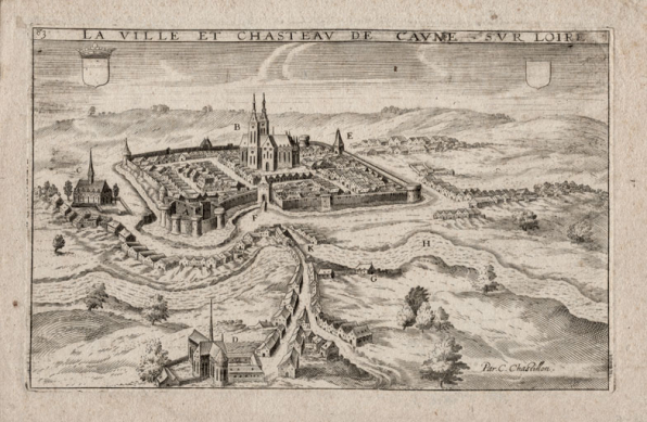 La ville et chasteau de Caune sur Loire. S.d. [1640]. © Région Bourgogne-Franche-Comté, Inventaire du patrimoine