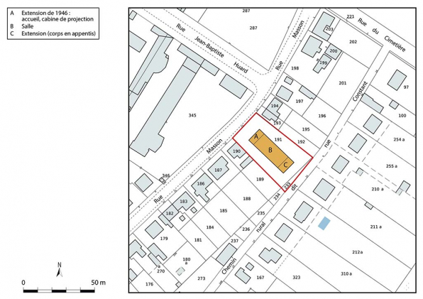Plan-masse et de situation. Source : Direction générale des Finances Publiques - Cadastre ; mise à jour 2023, section AK, 1/1 000. © Région Bourgogne-Franche-Comté, Inventaire du patrimoine Plan-masse et de situation. Source : Direction générale des Finances Publiques - Cadastre ; mise à jour 2023, section AK, 1/1 000. © Région Bourgogne-Franche-Comté, Inventaire du patrimoine