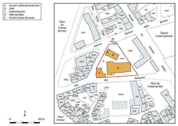 Plan-masse et de situation. Source : Direction générale des Finances Publiques - Cadastre ; mise à jour 2023, section A, 1/1 000. © Région Bourgogne-Franche-Comté, Inventaire du patrimoine Plan-masse et de situation. Source : Direction générale des Finances Publiques - Cadastre ; mise à jour 2023, section A, 1/1 000. © Région Bourgogne-Franche-Comté, Inventaire du patrimoine
