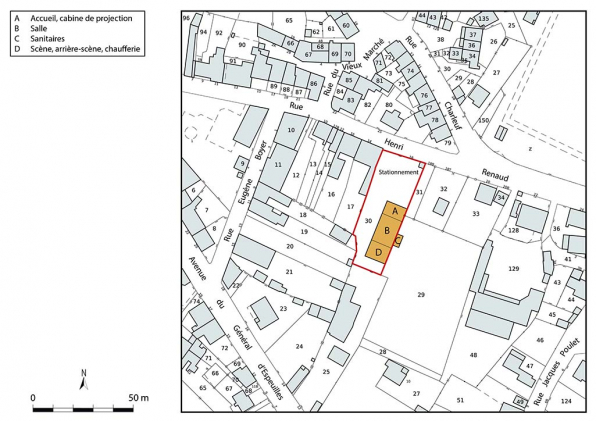 Plan-masse et de situation. Source : Direction générale des Finances Publiques - Cadastre ; mise à jour 2023, section AH, 1/500 agrandi à 1/1 000. © Région Bourgogne-Franche-Comté, Inventaire du patrimoine Plan-masse et de situation. Source : Direction générale des Finances Publiques - Cadastre ; mise à jour 2023, section AH, 1/500 agrandi à 1/1 000. © Région Bourgogne-Franche-Comté, Inventaire du patrimoine