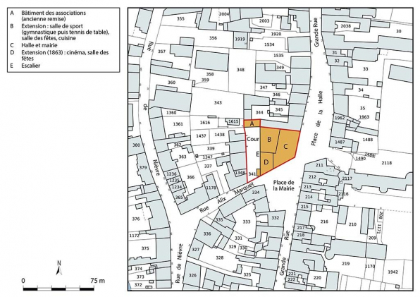 Plan-masse et de situation. Source : Direction générale des Finances Publiques - Cadastre ; mise à jour 2024, section C, 1/1 000. © Région Bourgogne-Franche-Comté, Inventaire du patrimoine Plan-masse et de situation. Source : Direction générale des Finances Publiques - Cadastre ; mise à jour 2024, section C, 1/1 000. © Région Bourgogne-Franche-Comté, Inventaire du patrimoine