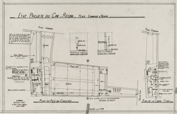 Etat projeté du Ciné-Regina. Place Chaméane à Nevers [plans]. Janvier 1948.  © Région Bourgogne-Franche-Comté, Inventaire du patrimoine