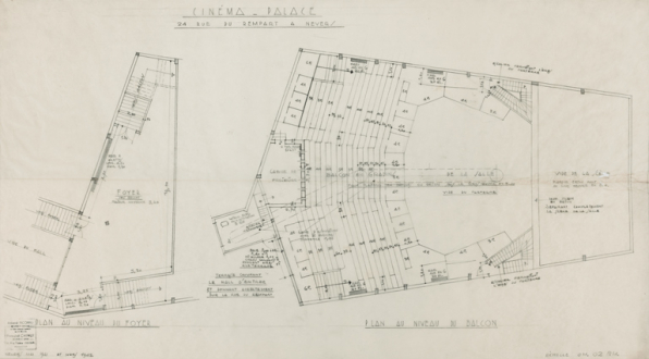 Cinéma Palace. 24 rue du Rempart à Nevers. Plan au niveau du foyer [et] Plan au niveau du balcon. Mai 1941 et mars 1942. © Région Bourgogne-Franche-Comté, Inventaire du patrimoine