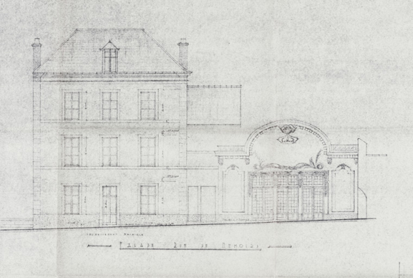 Cinéma ‘Le Majestic’ rue de Nemours à Nevers. Etat actuel [... Détail : élévation sur la rue]. Juillet 1947. © Région Bourgogne-Franche-Comté, Inventaire du patrimoine