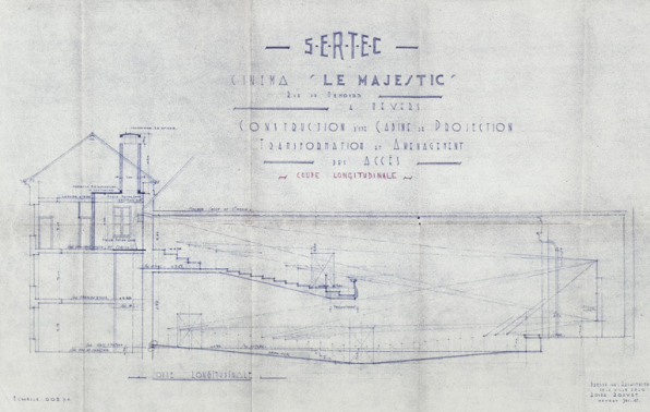 SERTEC Cinéma ‘Le Majestic’ rue de Nemours à Nevers. Construction d’une cabine de projection [...] Coupe longitudinale. Décembre 1947. © Région Bourgogne-Franche-Comté, Inventaire du patrimoine