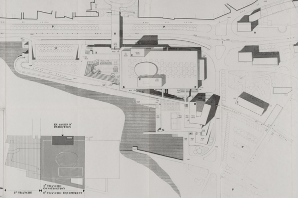 Nevers Centre municipal. Maison de la culture, maison des sports. 1 bis. Plan d’ensemble. Division par tranches fonctionnelles [détail]. Février 1963. © Région Bourgogne-Franche-Comté, Inventaire du patrimoine