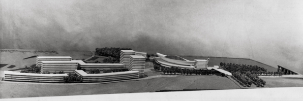 [Première maquette : vue côté route nationale]. S.d. [décembre 1960].  © Région Bourgogne-Franche-Comté, Inventaire du patrimoine