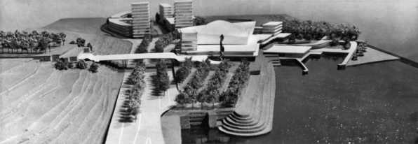 [Première maquette : vue depuis le côté du pont]. S.d. [décembre 1960].  © Région Bourgogne-Franche-Comté, Inventaire du patrimoine