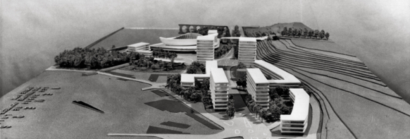 [Première maquette : vue depuis le côté du quartier du Pâtis]. S.d. [décembre 1960].  © Région Bourgogne-Franche-Comté, Inventaire du patrimoine