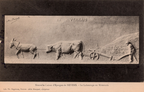 Nouvelle Caisse d'Epargne de Nevers. - Le Labourage en Nivernais. S.d. [1re moitié 20e siècle]. © Région Bourgogne-Franche-Comté, Inventaire du patrimoine