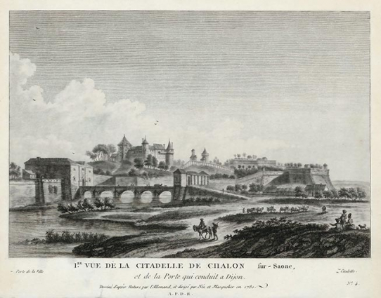 Chalon-sur-Saône.- Première vue de la citadelle et de la porte qui conduit à Dijon. 1780. © Archives départementales de Saône-et-Loire Chalon-sur-Saône.- Première vue de la citadelle et de la porte qui conduit à Dijon. 1780. © Archives départementales de Saône-et-Loire