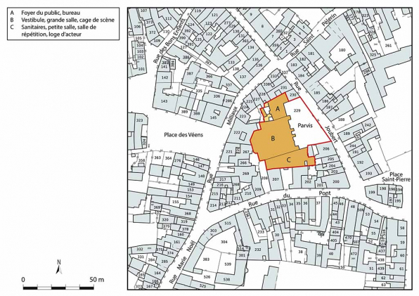 Plan-masse et de situation. Source : Direction générale des Finances Publiques - Cadastre ; mise à jour 2023, section BI, 1/500 réduit à 1/1 000. © Région Bourgogne-Franche-Comté, Inventaire du patrimoine