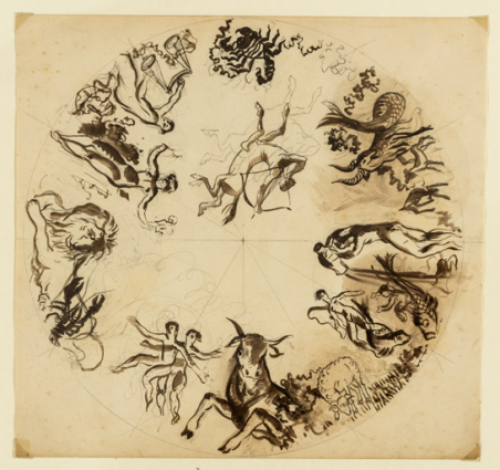 1er tableau : [2B] Dessin du zodiaque. © Région Bourgogne-Franche-Comté, Inventaire du patrimoine
