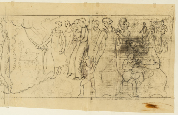 2e tableau : [2C] Esquisse de la peinture côté cour, partie droite. © Région Bourgogne-Franche-Comté, Inventaire du patrimoine