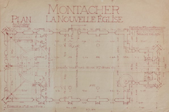 Plan du niveau supérieur de l'église, 1950. © Région Bourgogne-Franche-Comté, Inventaire du patrimoine Plan du niveau supérieur de l'église, 1950. © Région Bourgogne-Franche-Comté, Inventaire du patrimoine