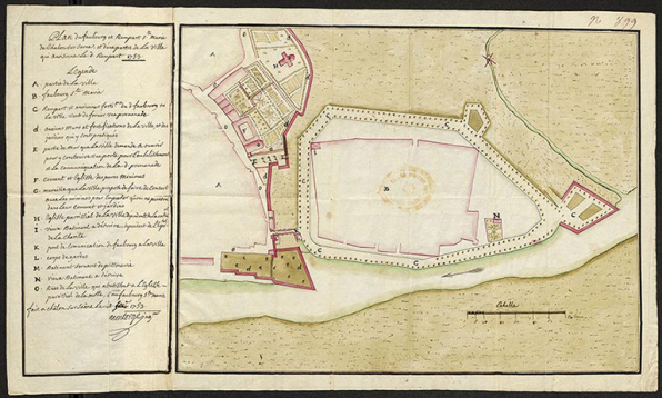 Plan du faubourg et rempart Ste Marie de Chalon sur Saône, et d'une partie de la ville qui [avoisinne] le d. rempart. 1753. © Service historique de la Défense