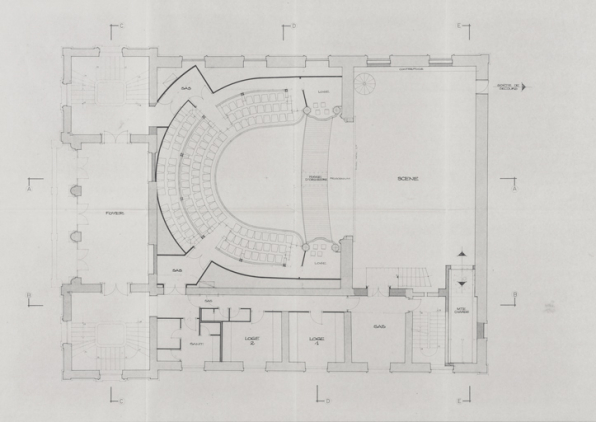 Ville d'Autun. Théâtre municipal. Place du Champ de Mars. Projet de rénovation. 7706 16. Niveau 1ère galerie. S.d. [1978 ?]. © Région Bourgogne-Franche-Comté, Inventaire du patrimoine