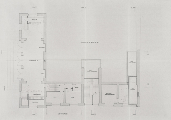 Ville d'Autun. Théâtre municipal. Place du Champ de Mars. Projet de rénovation. 7706 14. Niveau vestibule. S.d. [1978 ?]. © Région Bourgogne-Franche-Comté, Inventaire du patrimoine