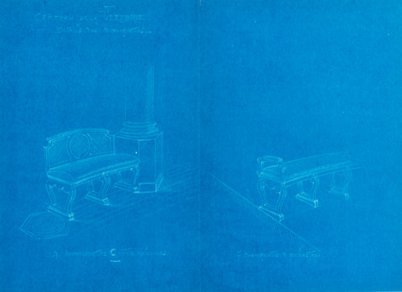 Salle des conférences. Détail des banquettes. S.d. [1907 ?]. © Région Bourgogne-Franche-Comté, Inventaire du patrimoine