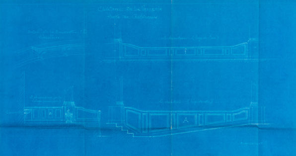 Salle des conférences. Banquette circulaire. Devantures des loges. Cloisons avec portes (loge princip[a]le). S.d. [1907 ?]. © Région Bourgogne-Franche-Comté, Inventaire du patrimoine