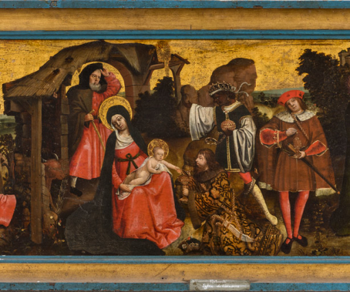 Détail, partie centrale : l'Adoration des Mages. © Région Bourgogne-Franche-Comté, Inventaire du patrimoine