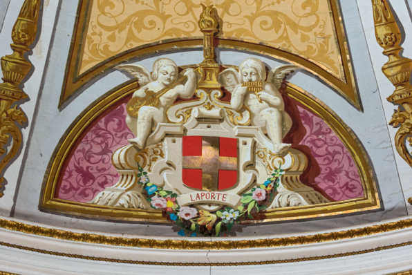 Plafond : armoiries de la famille de Laporte. © Région Bourgogne-Franche-Comté, Inventaire du patrimoine