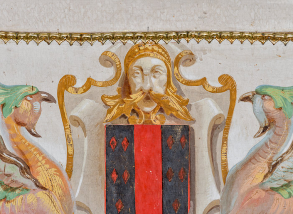 Garde-corps : armoiries de la famille de Frottier de la Coste (détail). © Région Bourgogne-Franche-Comté, Inventaire du patrimoine