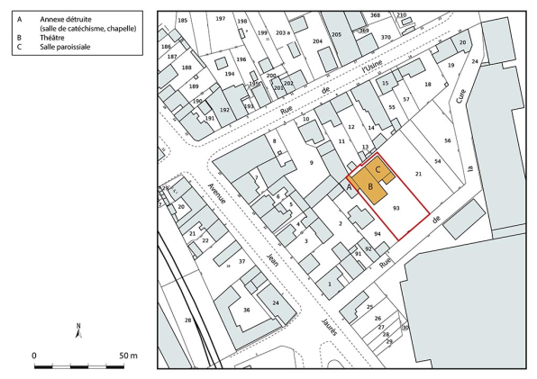 Plan-masse et de situation. Source : Direction générale des Finances Publiques - Cadastre ; mise à jour 2025, section AC, 1/1 000. © Région Bourgogne-Franche-Comté, Inventaire du patrimoine