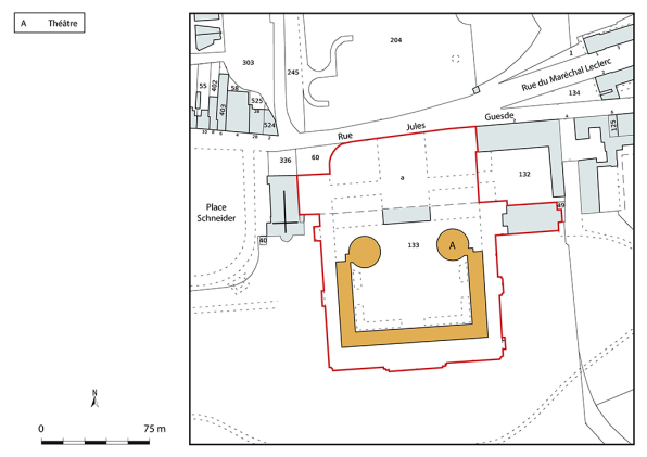 Plan-masse et de situation. Extrait du plan cadastral de la Direction Générale des Finances Publiques (DGFiP), 2022, section AH, 1/1 000 réduit à 1/1 500. © Région Bourgogne-Franche-Comté, Inventaire du patrimoine