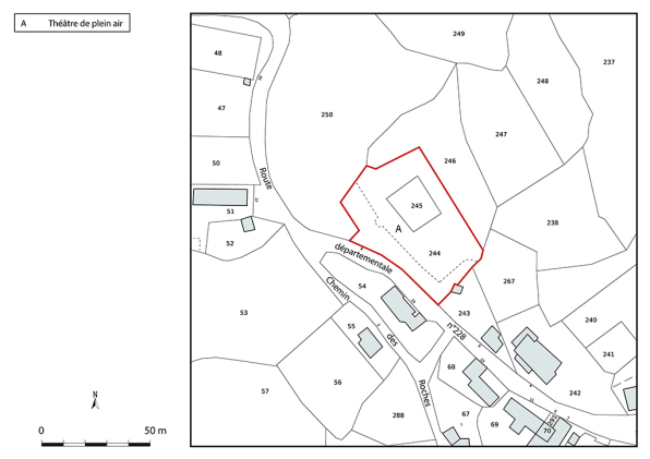 Plan-masse et de situation. Extrait du plan cadastral de la Direction Générale des Finances Publiques (DGFiP), 2022, section B, 1/2 500 agrandi à 1/1 000. © Région Bourgogne-Franche-Comté, Inventaire du patrimoine