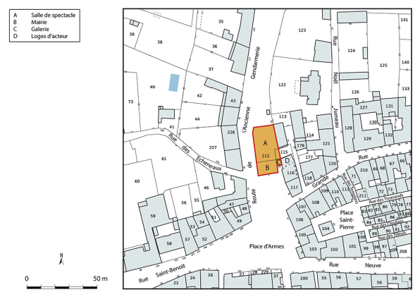 Plan-masse et de situation. Extrait du plan cadastral de la Direction Générale des Finances Publiques (DGFiP), 2022, section AH, 1/1 000. © Région Bourgogne-Franche-Comté, Inventaire du patrimoine
