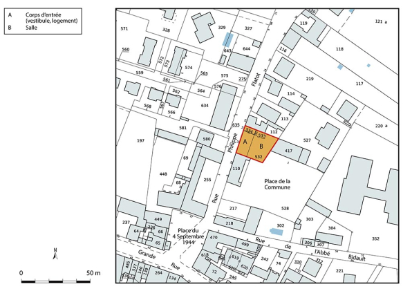 Plan-masse et de situation. Extrait du plan cadastral de la Direction Générale des Finances Publiques (DGFiP), 2022, section F, 1/1 000. © Région Bourgogne-Franche-Comté, Inventaire du patrimoine