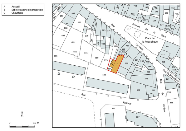 Plan-masse et de situation. Extrait du plan cadastral de la Direction Générale des Finances Publiques (DGFiP), 2022, section AH, 1/1 000 agrandi à 1/750. © Région Bourgogne-Franche-Comté, Inventaire du patrimoine