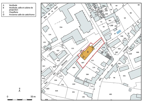 Plan-masse et de situation. Extrait du plan cadastral de la Direction Générale des Finances Publiques (DGFiP), 2022, section AH, 1/1 000. © Région Bourgogne-Franche-Comté, Inventaire du patrimoine