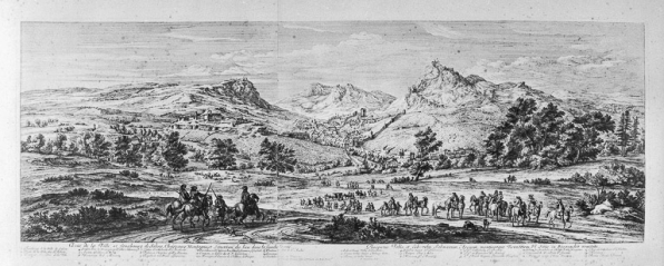 Salins-les-Bains en 1674. Gravure par Baudouin, dessinée par Van Der Meulen. © Région Bourgogne-Franche-Comté, Inventaire du patrimoine