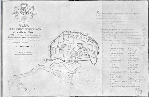 "Plan des fortifications de la ville de Dole en 1479". Plan inséré dans une édition du XIXe du Gollut. © Région Bourgogne-Franche-Comté, Inventaire du patrimoine