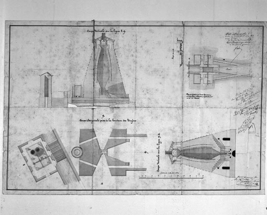 Plan de détail du haut fourneau. © Région Bourgogne-Franche-Comté, Inventaire du patrimoine
