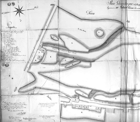 Plan géométrique de la forge du grand moulin et propriétés adjacentes. © Région Bourgogne-Franche-Comté, Inventaire du patrimoine